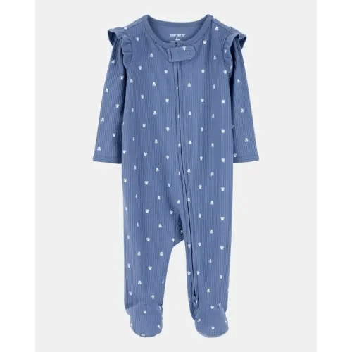 Baby Girl Mini Floral 2-Way Zip Ribbed Sleep & Play Pajamas - Blue | Carter's