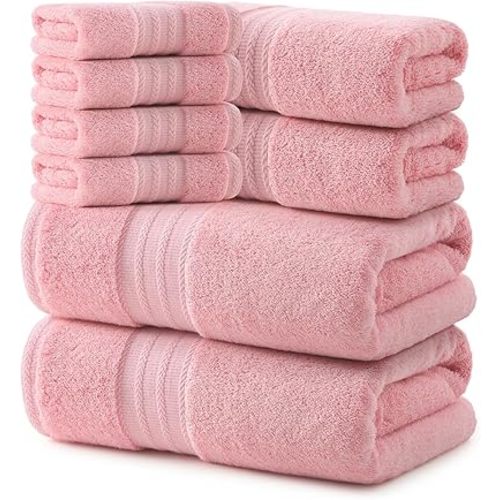 REDKISS Pink Towel Set of 8-100% Cotton Luxury Bath Towels Set for Bathroom, 600 GSM Highly Absorbent Bathroom Towel with 2 Large Bath Sheet, 2 Hand, 4 Washcloths, Pink Shower Towels for Dorm