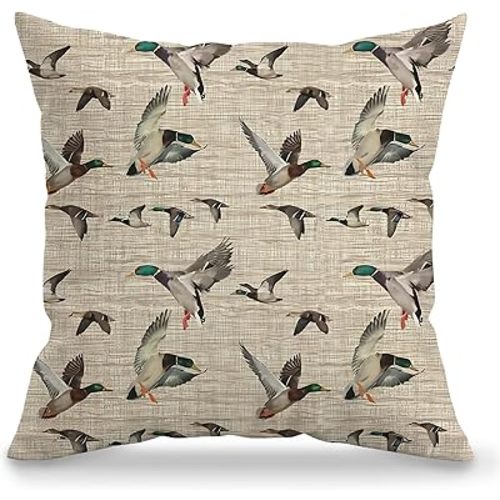 Vintage Mallard Duck Pillow Covers 18x18, Mallard Duck Nursery Decor, Rustic Farmhouse Flying Ducks Decorative Throw Pillow Covers Cases for Toddler Boys Kids Room Bedroom Nursery