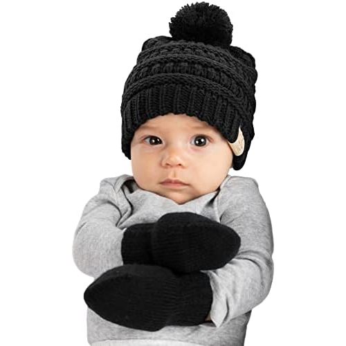 Funky Junque Cozy Infant Pom Pom Beanie & Fleece Lined Mitten Winter Set