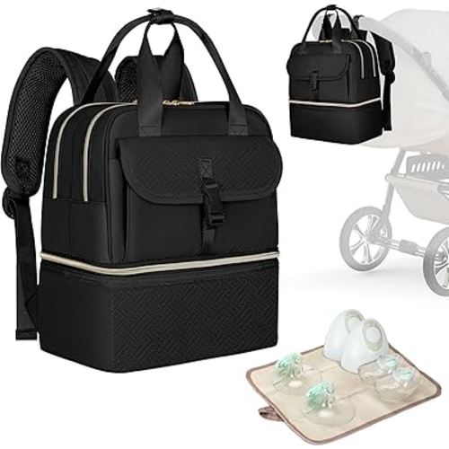 Fasrom Wearable Breast Pump Bag with Cooler Compartment, Compatible with Momcozy, Medela and Elvie Hands Free Pumps, Pumping Travel Bag with Waterproof Mat, Black (Bag Only)
