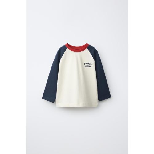 EMBROIDERED TEXT RAGLAN SLEEVE T-SHIRT - Navy blue | ZARA United States