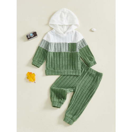Loicainy Baby Toddler Boy Fall Outfit 3 6 12 18 24 Months 2T 3T Contrast Color Long Sleeve Hooded Sweatshirt and Elastic Pants 2 Piece Clothes Set