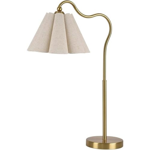 KUNJOULAM Modern Table Lamps, Nightstand Bedside Lamps with Umbrella Form Linen Lampshade, Gold Metal Base Desk Lamp for Living Room Bedroom, Bulb Not Included