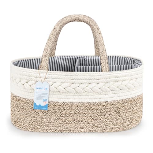 Maliton Extra Large Baby Diaper Caddy Organizer, Cotton Rope Nursery Basket, Portable Diaper Organizer for changing table, Car, Diaper Storage Organizer for Baby Stuff, Baby Shower Gifts for Newborn