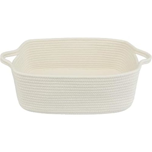 XUANGUO Medium Woven Cotton Rope Storage Basket with Handles, White