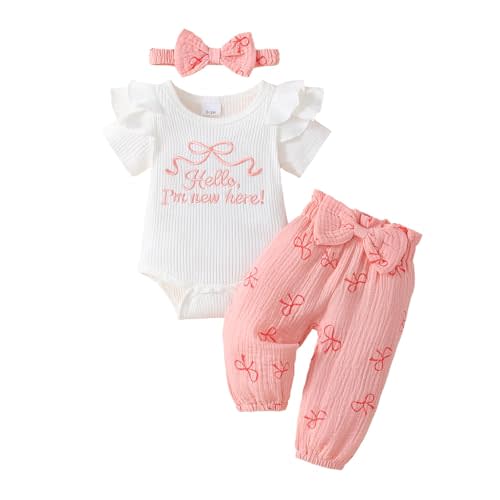 Newborn Baby Girl Clothes Outfits Ruffle Rib Romper Floral Pants with Headband Infant Summer Clothing Set