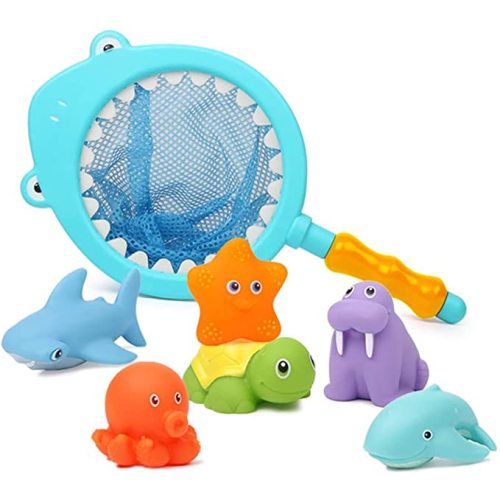 Bath Toy, Water Spraying Discoloration Floating Animals, Bathroom Pool Accessory, Shark Fishing Play Set for Babies and Kids