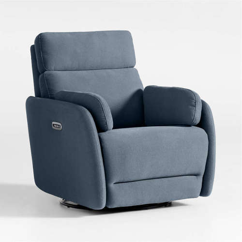Owen Denim Blue Nursery Electronic Power Recliner with Night Light