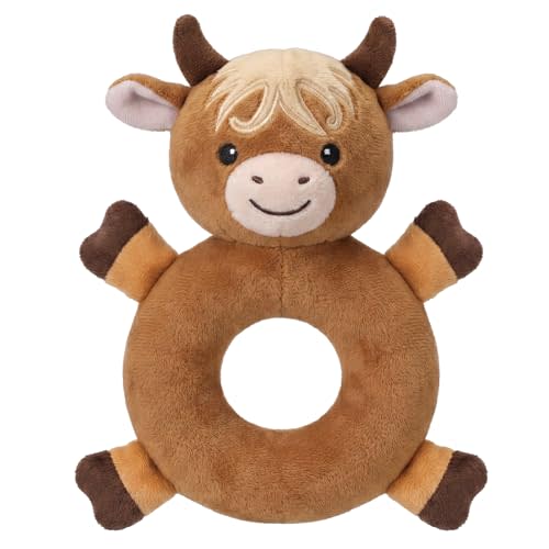 Karenhi Highland Cow Tan Stuffed Animal Little Stuffed Animal Praying | Baptism Soft Plush God's toy Embroidered Religious Gifts for Boys Girl Baby Shower Mom Nursery Decor Doll Toy