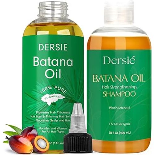 Dersie Batana Oil for Hair Growth Kit – 100% Pure Batana Oil & Batana Shampoo Sourced from Honduras – Promotes Hair Growth & Nourishes Scalp – For Hair Loss, Thinning Hair, Dry, Damaged & Curly Hair