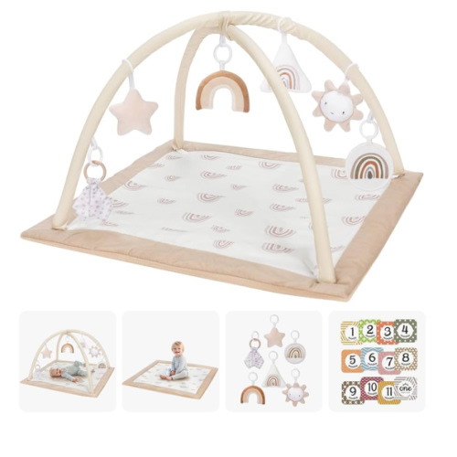 Washable Tummy Time Mat, Baby Play Gym with 6 Featured Toys and 12 Milestone Cards, Baby Gym for Infant & Toddler, Deluxe Larger Baby Play Mat, Baby Play Mats for Floor, Non Slip Mats