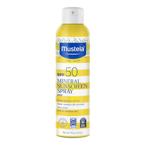 Mustela Baby Mineral Sunscreen Spray SPF 50 Broad Spectrum - Body Sun Spray for Sensitive Skin - Water Resistant & Fragrance Free - 6 fl.oz.