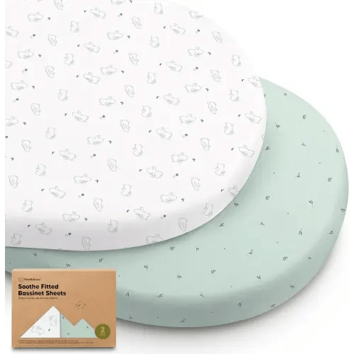 2-Pack Organic Bassinet Sheets for Girls, Boys - 100% Cotton Bassinet Mattress Sheets Compatible with Halo Bassinest Swivel Sleeper, Graco, Baby Delight, Chicco,Unisex Fitted Bassinet Sheets(Bunnies)