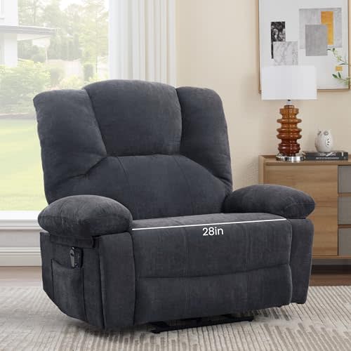 HOMYEDAMIC Oversized Power Recliner Chair 350lb with Hidable Cup Holders, Extra Wide Large Big Electric Recliner Chair with Lumbar Support Pillow Nursery Chair Living Room (Power, GREY-6001)