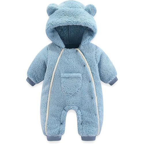 Newborn Baby Bear Outfit Suit Girls Boys Fleece Jumpsuit Romper Hooded Coat Winter Clothes Outwear Snowsuit