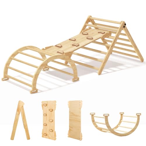 PLYFOU Pikler Triangle Set for Baby Climbing Toy Indoor Playground for Kid | Montessori Learning Toy with Arch, Ramp, and Climbing Triangle | Indoor Outdoor Playground Climbing Toys for Toddlers