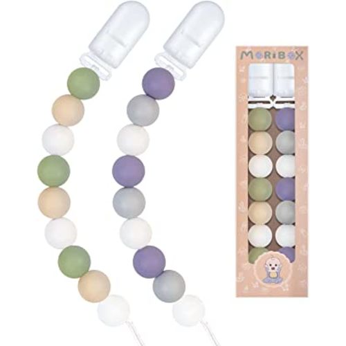 Pacifier Clips for Baby Boys Girls 2 Pack (Purple Green)