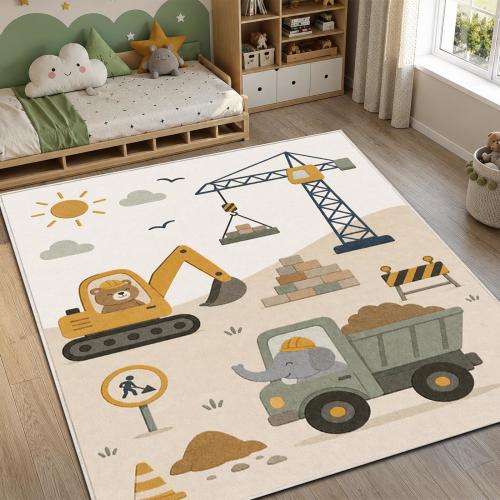 Construction Nursery Rug, Builder Truck Kids Carpet, Excavator Playroom Decor