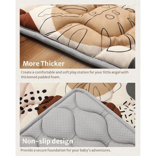 Blissful Diary Portable Baby Play Mat, Thicken Cushioned Baby Mat for Floor, Foldable Baby Crawling Mat for Indoor Outdoor, Non-Slip & Washable Kids Play Mat for Tummy Time Activity, Boho 43" X 43"