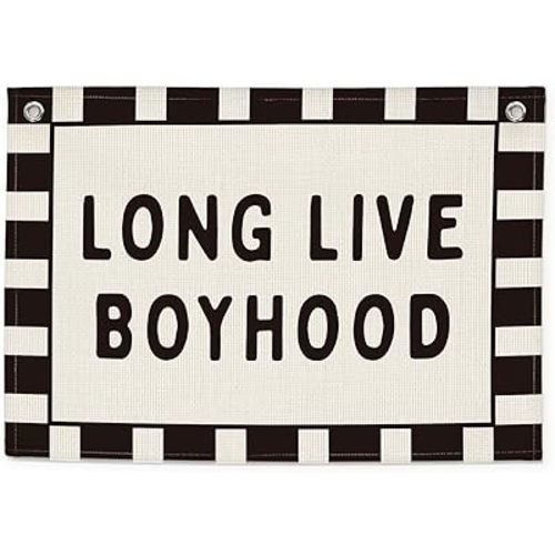 Cute Long Live Boyhood Banner – Linen Canvas Wall Hanging Flag, Boys Room & Nursery Decor, Playroom Wall Art, Baby & Toddler Room Decoration, 20x30 Inch