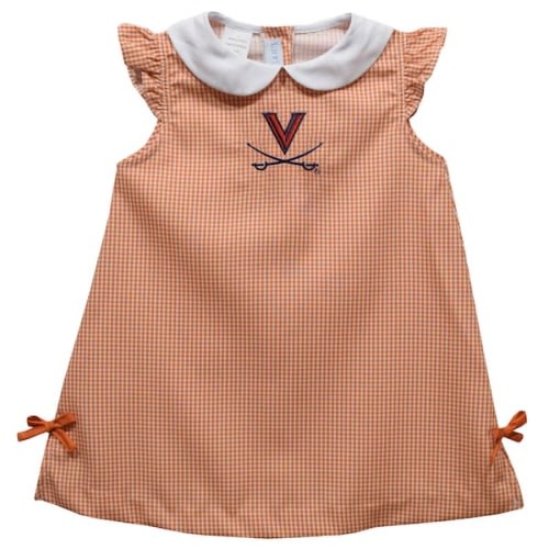 Virginia Cavaliers Vive La Fete Toddler Girls Mini Check Pattern A-Line Dress - Orange