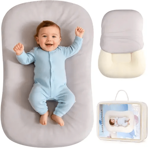 Jylvo Baby Lounger, Portable Baby Lounger for Newborns to 24 Months, Soft & Breathable Infant Nest with Thickened Support, Newborn Baby Essentials Gift for Home and Travel,Gray