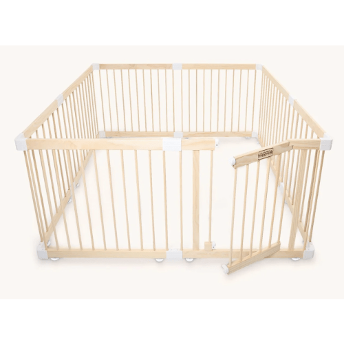 HARPPA Wooden Baby Gate Playpen | Non-Toxic Foldable DIY Adjustable Play Yard for Infants & Toddlers – Natural Finish Baby Fence for Small & Large Spaces
