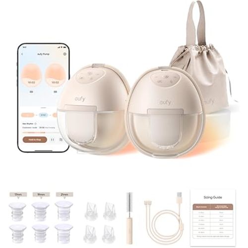 eufy Heated Wearable Breast Pump S1, Hands-Free Breast Pump with Industry-Leading HeatFlow Tech, App-Controlled OptiRhythm, Hospital-Grade Suction, Leakproof, Slim and Ultra-Quiet for in-Bra Use