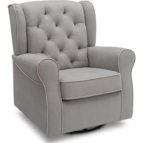 Delta Children Emerson Upholstered Glider Swivel Rocker Chair, Dove Grey with Soft Grey Welt