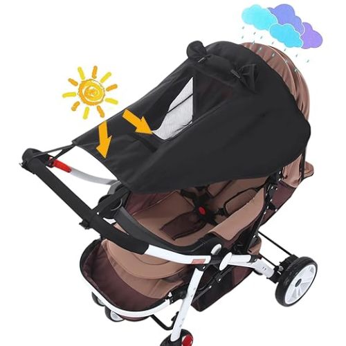 Baby Stroller Universal UPF 50+ Sun Protector Shade Blackout Cover Pushchair Shield Canopy Pram Rain Sunshade With See Through Extender Accessory Easy Installation
