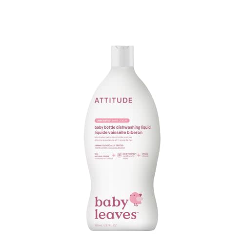 ATTITUDE Baby Dish Soap and Bottle Cleaner, EWG Verified Dishwashing Liquid, No Added Dyes or Fragrances, Tough on Milk Residue and Grease, Vegan, Unscented, 23.7 Fl Oz