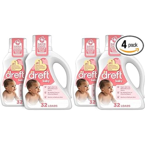 Dreft Newborn Baby Liquid Laundry Detergent,Gentle on Sensitive Skin,HE Compatible,32 loads each,(Pack of 4)