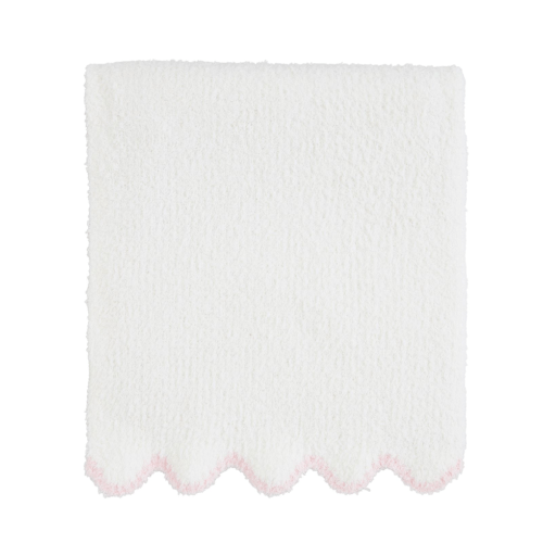 Chenille Scallop Blanket, White with Pink