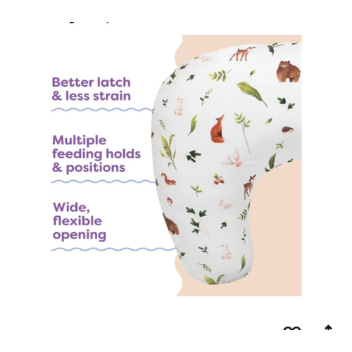 Boppy Nursing Pillow - Firm, Ergonomic U-Shaped Bottle and Breastfeeding Pillow with High Lift for Comfort and Support, Spacious Surface - Neutral Plants and Animals