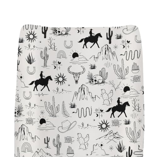 Western Cowboy Changing Pad Cover for Baby Girls Boys Wild West Cactus Mountain Snake Cattle Skull Sun Fitted Changing Table Cover Mats Desert Adventure Soft Diaper Change Table Sheets 32''×16''