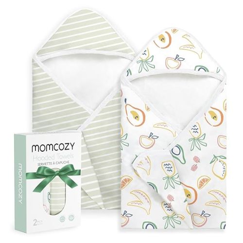 Momcozy Baby Towel with Hooded-Original Design Baby Towel Set -Soft & Absorbent- Shower Gifts or Bath Essential for Infant, Newborn, Toddler, Marine Sea Whale Seal Waves Magic