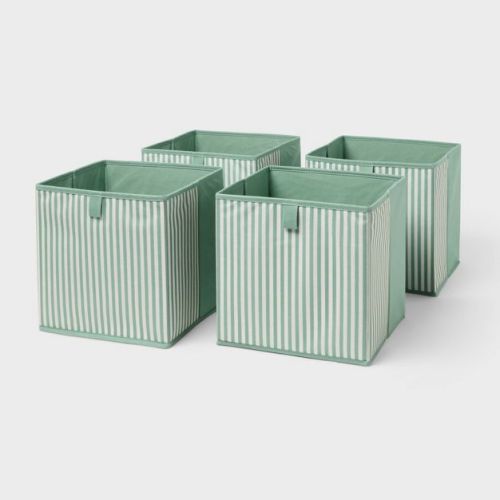 11''x10.5'' Dual 4pk Fabric Decorative Storage Bin Green/Stripe - Brightroom™