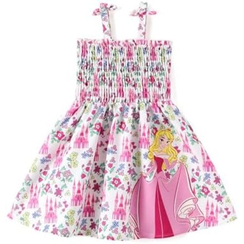 Disney Princess Frozen Elsa Minnie Stitch Toddler Girl Dress Bow Tie Straps Smocked Summer Outfit Birthday Party Clothes 2-9Y