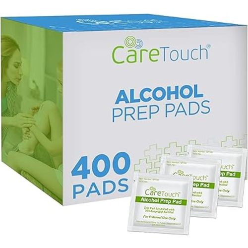 Care Touch Alcohol Wipes Individually Wrapped - Prep Pads with 70% Isopropyl Alcohol, Great for Home, Medical & First Aid Kits Sterilized, Antiseptic 2-Ply Swabs 400 Count