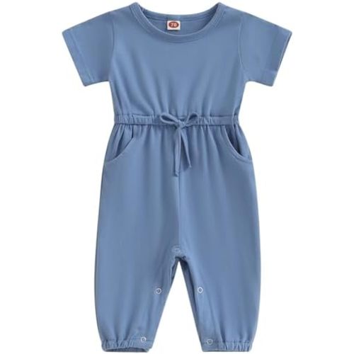 Mubineo Toddler Baby Girl Boy Summer Fall Clothes Basic Plain Romper Jumpsuit Short Sleeve Rompers Cute Newborn Outfits