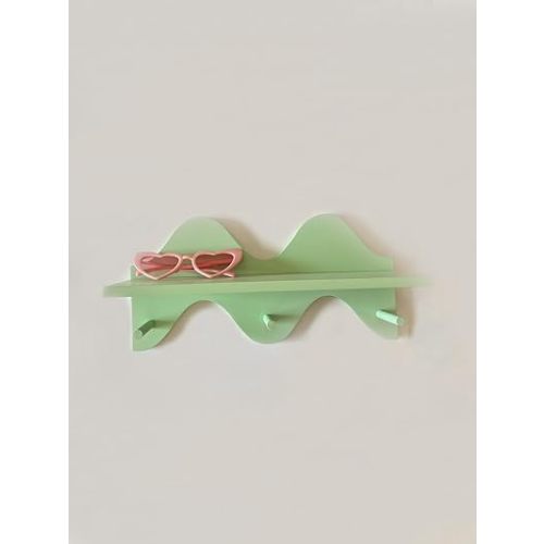 cozifycasa Floating Shelves for Wall Shelf with Hooks Key Holder Purse Rack Hanger Wood Small Cute Shelf for Bathroom Bedroom Game Room (Apple Green)