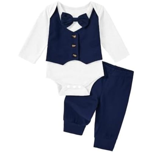 Baby Boy Clothes Gentleman Long Sleeve Romper Top and Pants Baby Boy Fall Winter Outfits 0-12M