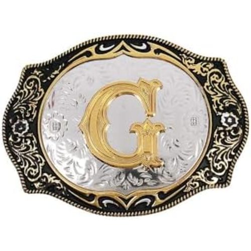 Western Belt Buckle Initial Letters ABCDMRJ to Z Cowboy Rodeo Small Gold Belt Buckles for Men Women