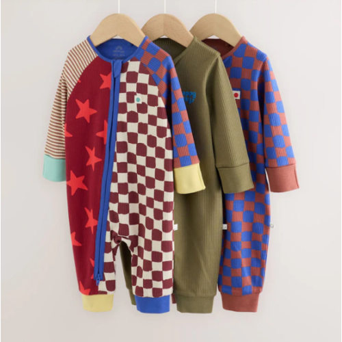 Buy Multi Checkerboard Two Way Zip Baby Sleepsuits 3 Pack (0mths-3yrs) from Next Australia