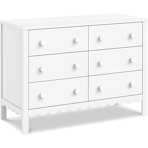 Davinci Sammy Scallop 6-Drawer Dresser for Nursery - GREENGUARD Gold Certified - Wooden Double Chest of Drawers for Kids, Boys & Girls - Baby Dresser for Kids Bedroom & Living Room - White