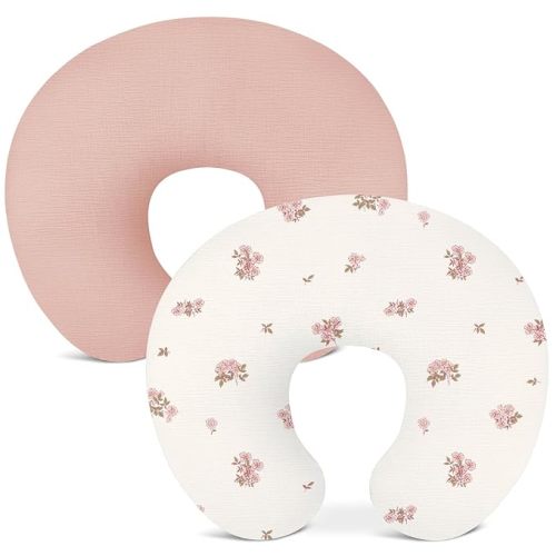 Nursing Pillow Covers 2 Pack, Muslin Breastfeeding Pillow Covers for Baby