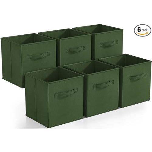 Sorbus Foldable Storage Cubes - 6 Fabric Baskets for Organizing Pantry, Shelf, Toy Box, Cubby, Closet Organizer - 11 Inch Collapsible Closet Organizers and Storage Bins (Dark Green 6 Pack)