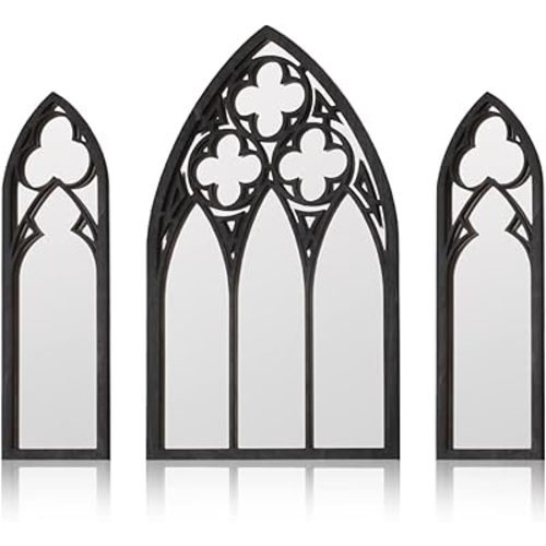 BOUMUSOE 3 Pack Gothic Mirrors, Cathedral Arch Frame, Tiny Gothic Room Decor - 9.8 inches Spooky Decorative Rustic Wall Hanging for Bedroom & Bathroom