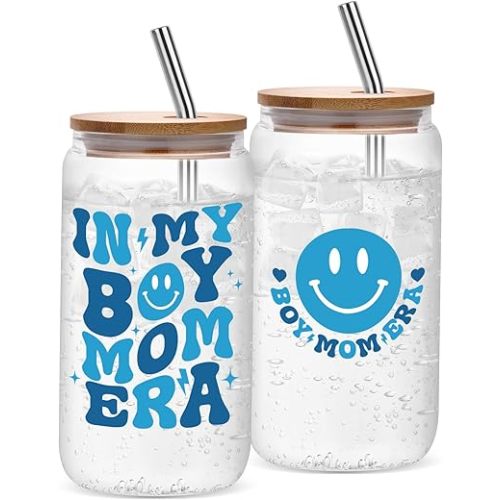 Boy Mom Gifts, Mom Birthday Christmas Gifts from Son, First Mothers Day, Pregnant New Mama, Mommy To Be, Baby Shower - 16 Oz Women Cup Can Glass